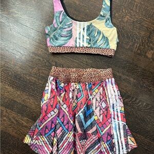 Adidas Colorful Patterned Crop Top and Shorts Set